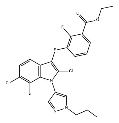 חומצה בנזואית, 3-[[2,6-dichloro-7-fluoro-1-(1-propyl-1H-pyrazol-4-yl )-1H-indol-3-yl]thio]-2-פלואורו-, אתיל אסטר (ACI) מס' CAS: 1782070-79-4